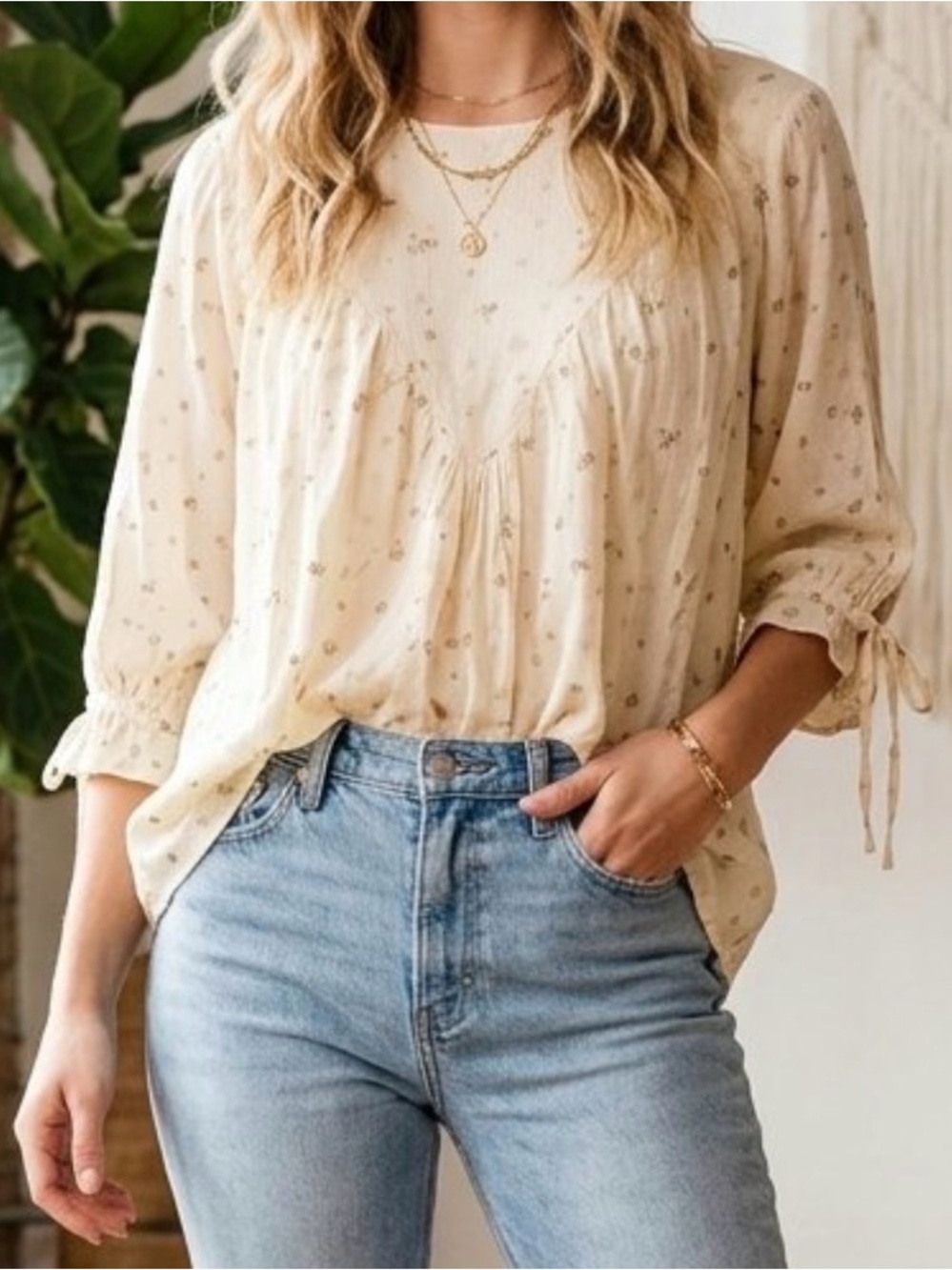 Cottage-core  Cream Floral Peasant Blouse